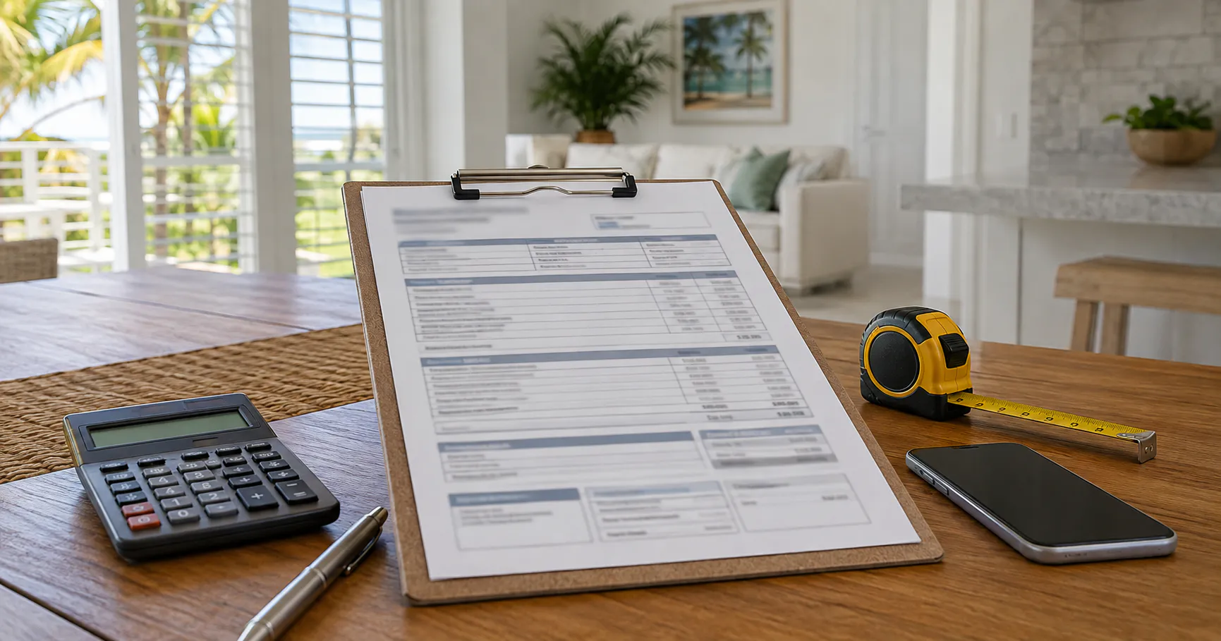 Written contractor quote showing sections for materials, labour, fees and payment terms